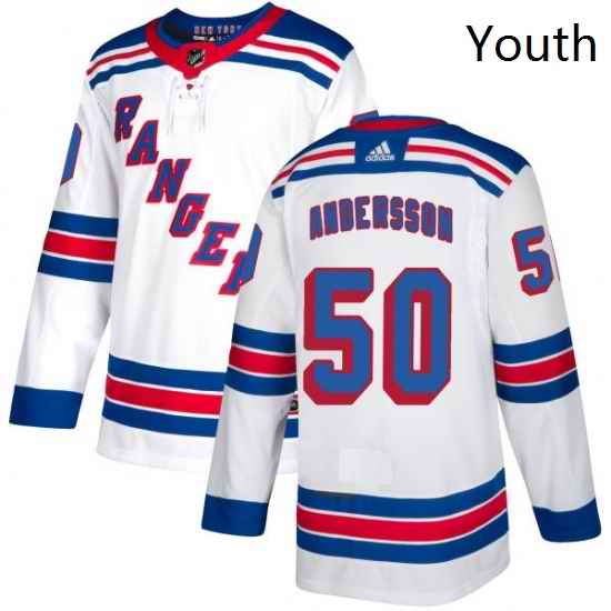Youth Adidas New York Rangers 50 Lias Andersson Authentic White Away NHL Jersey